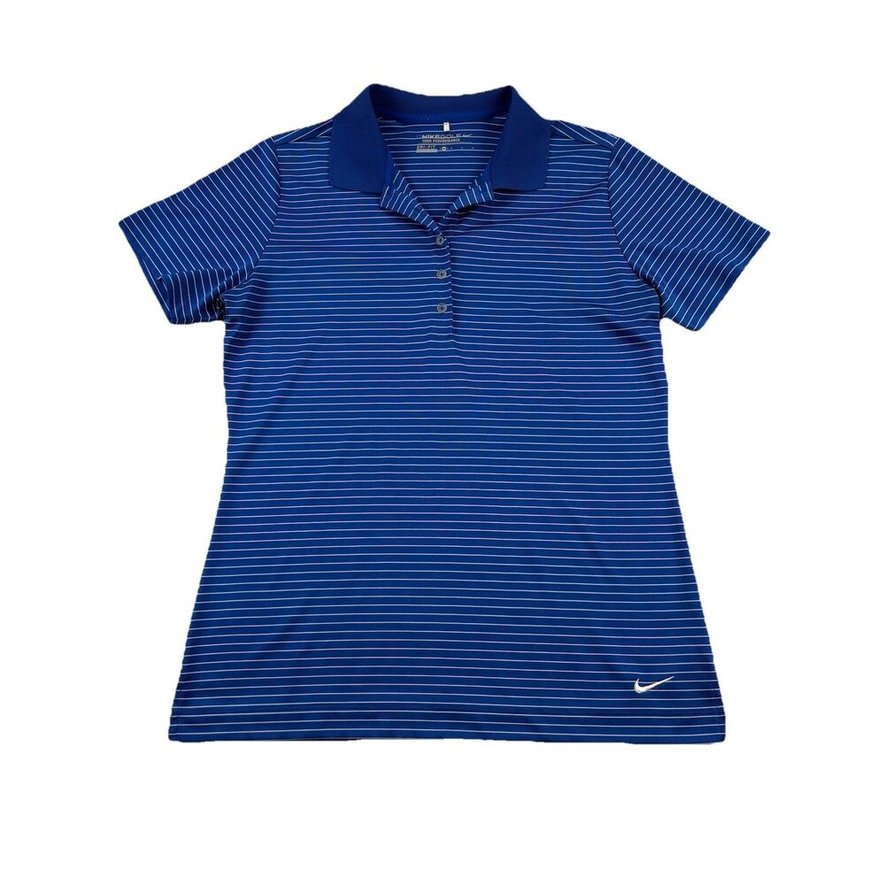 Nike Golf Tour Performance Dri Fit Golf Polo Shirt Womens M Blue Striped